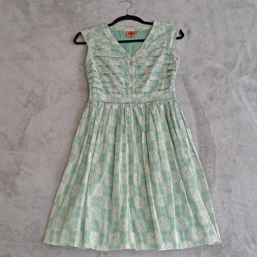 Tory Burch Mint Green Patterned Midi Dress Size 0